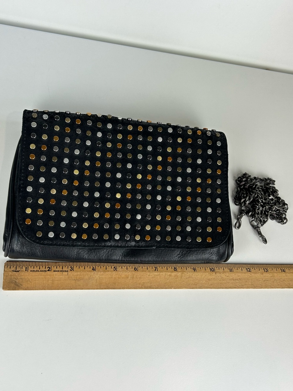 PATRICIA NASH BLACK STUDDED LEATHER LUISA FLAP CROSSBODY CLUTCH - Picture 16 of 16